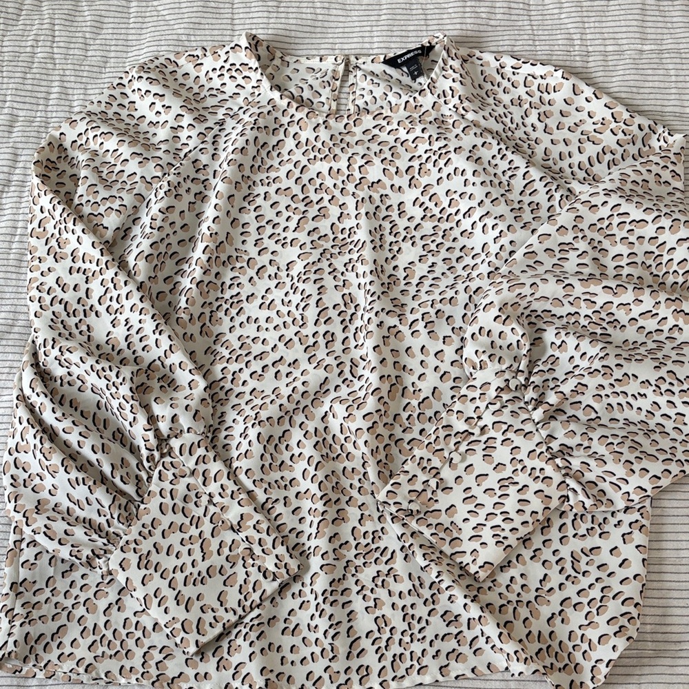 Express Beige and Black Leopard Print Blouse
